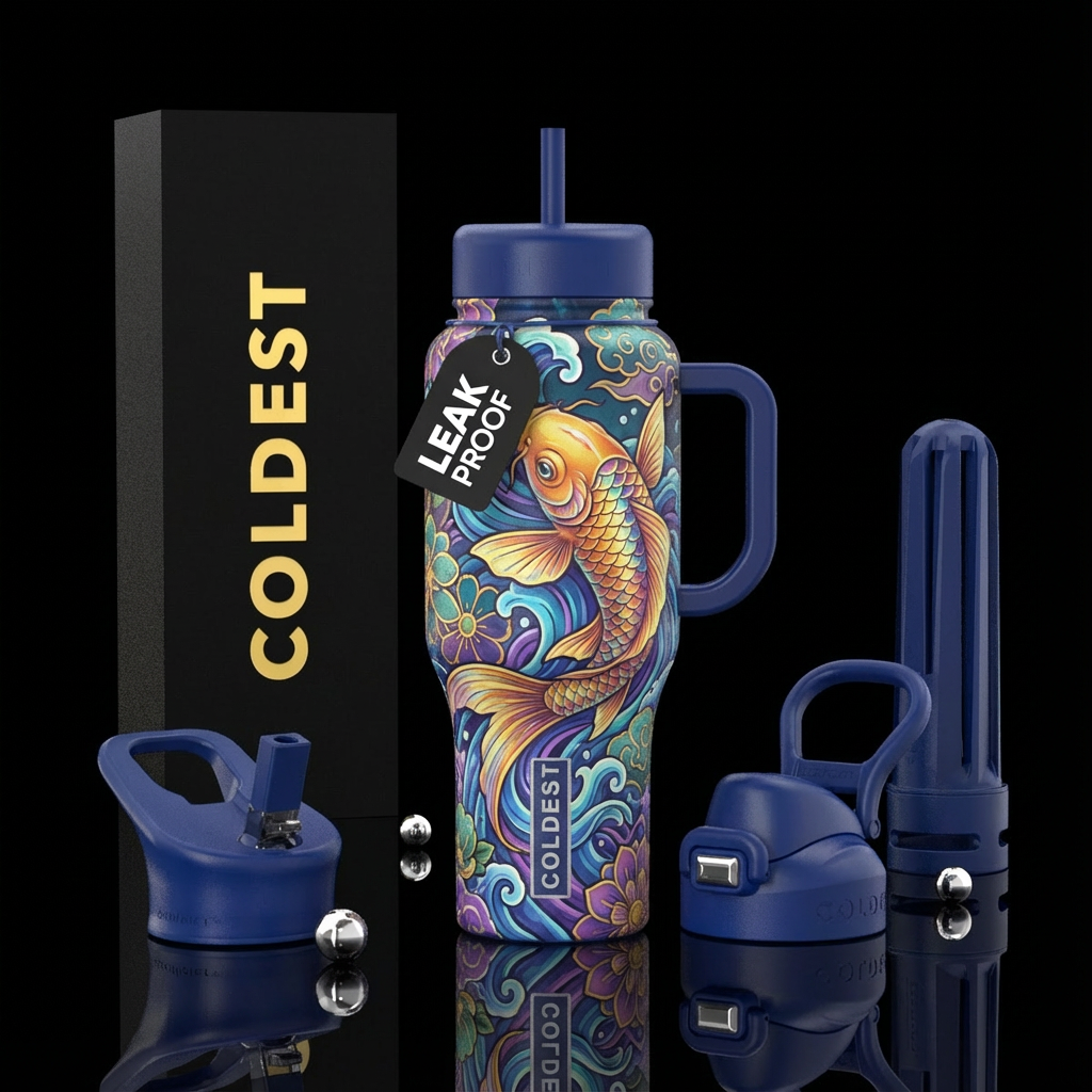 Koi fish, fantasy, stylistic, beautiul water bottle design