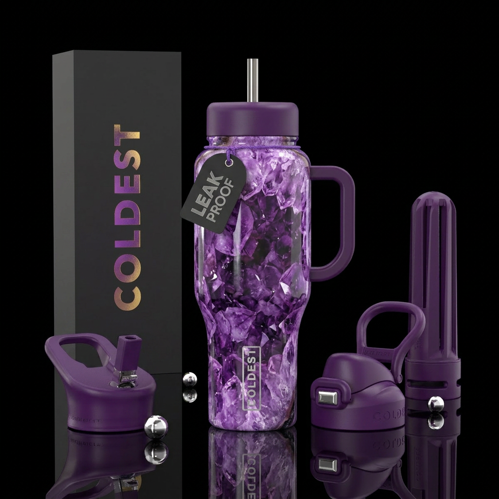 Purple geode reflections water bottle design