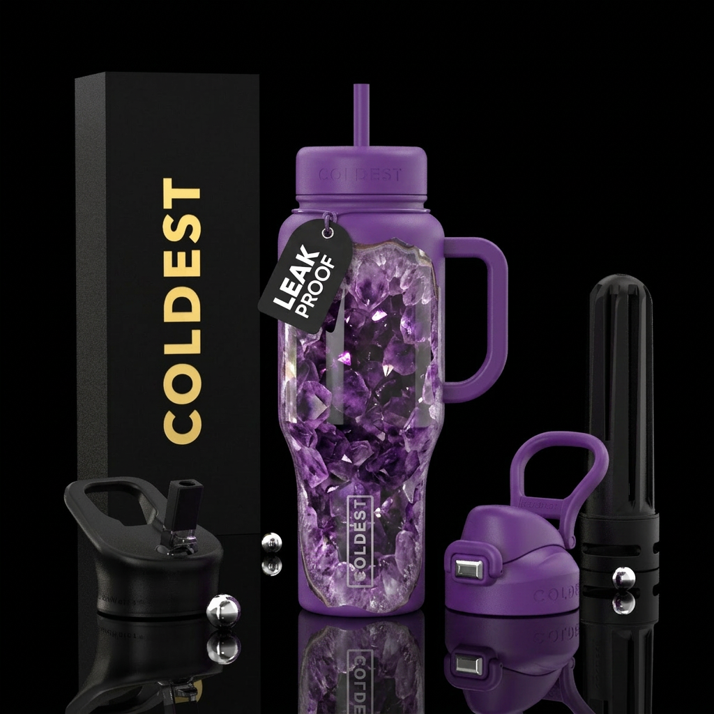 Purple geode reflections water bottle design