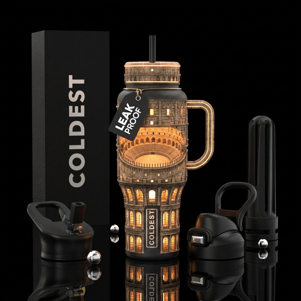 Roman coliseum glowing water bottle design