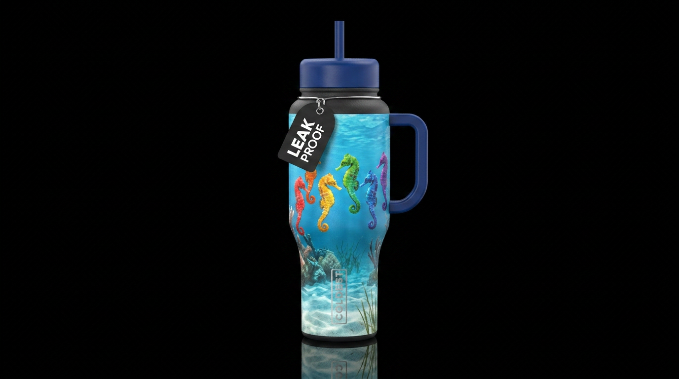 Brightly colored seahorses each one a  different c... water bottle design