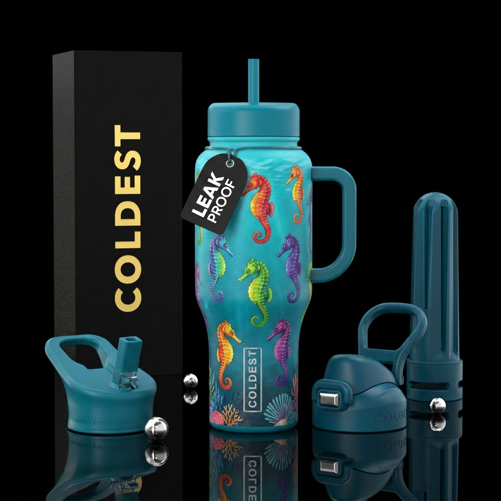 Brightly colored seahorses each one a  different c... water bottle design