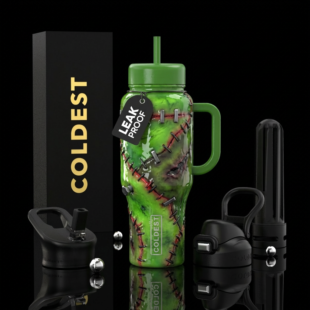 frankenstein, shiny, realism water bottle design