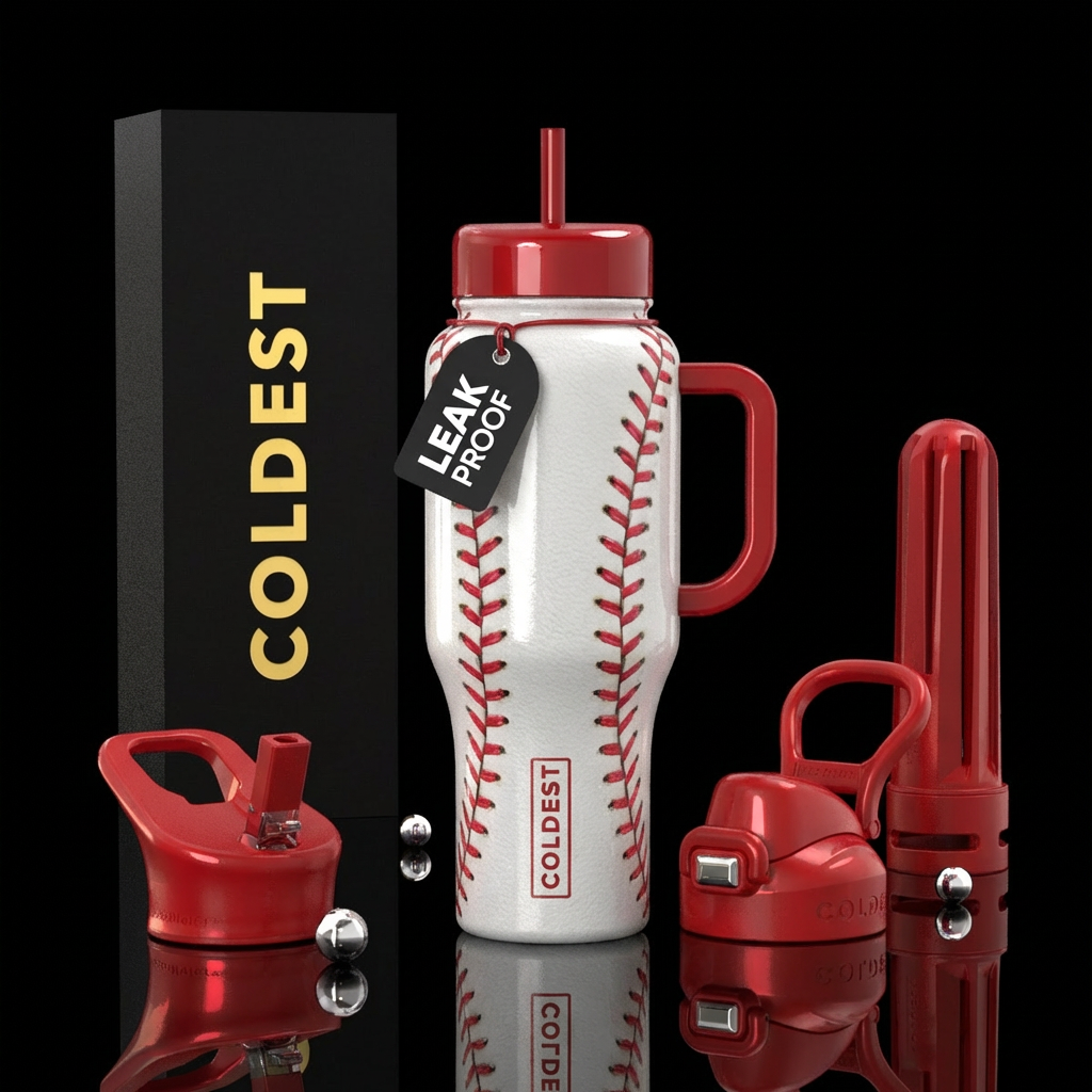 baseball. shiny, realism water bottle design