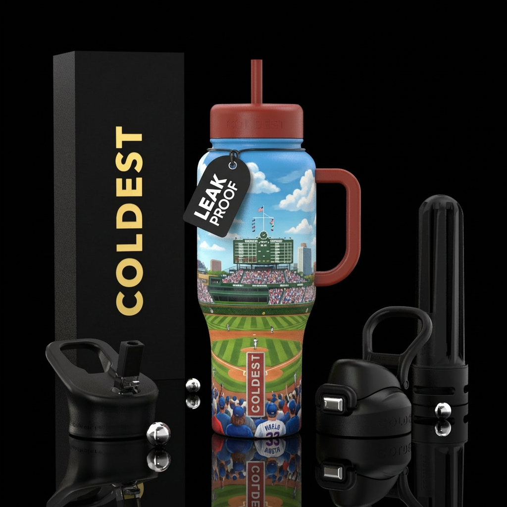 wrigley field, realism water bottle design