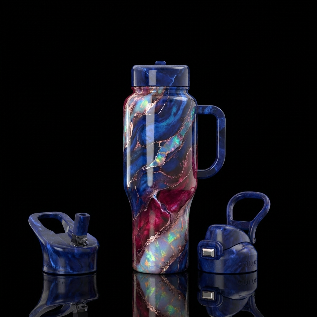 sapphire, Rupy, opal,  marbled, shiny, realism water bottle design