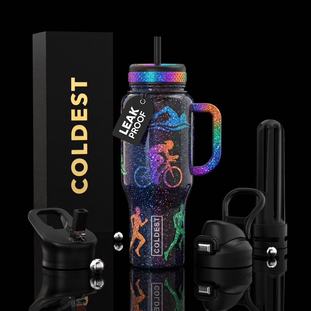 glitter art triathlon water bottle design