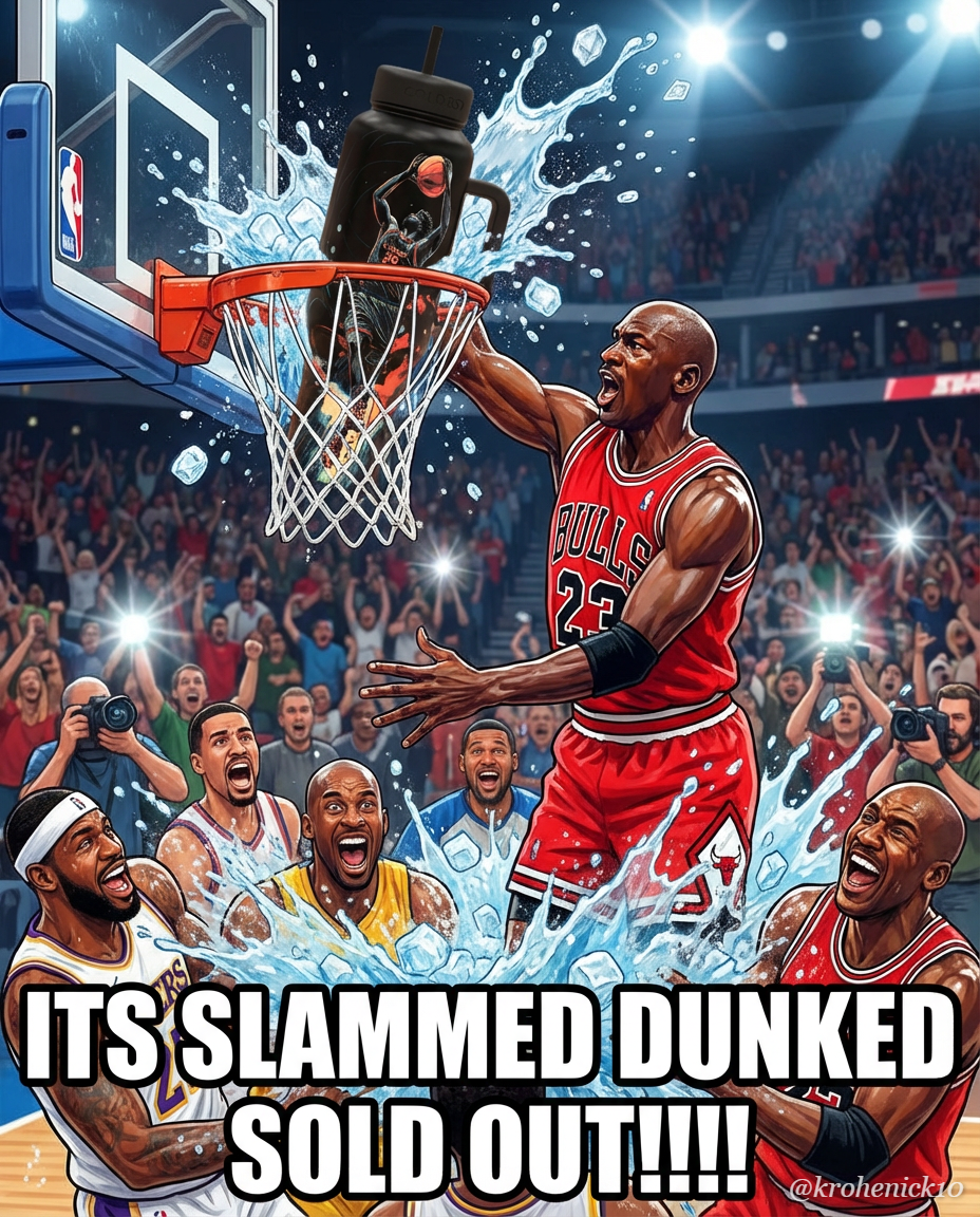 michael jordan slamming the cup through the hoop water bottle design