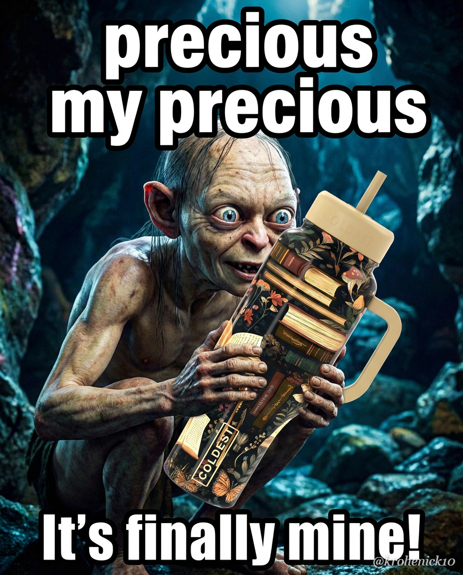smeagol holding up the bottle water bottle design