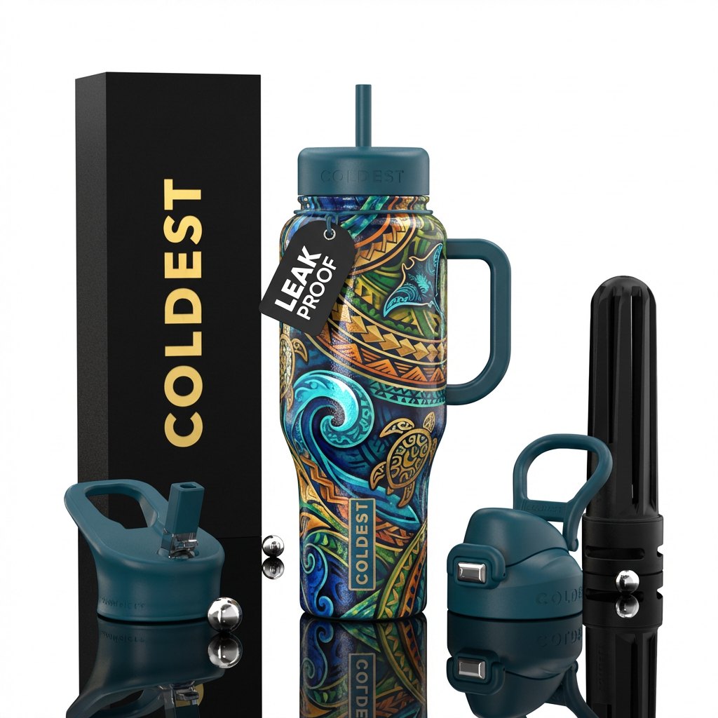 Polynesian, shiny water bottle design