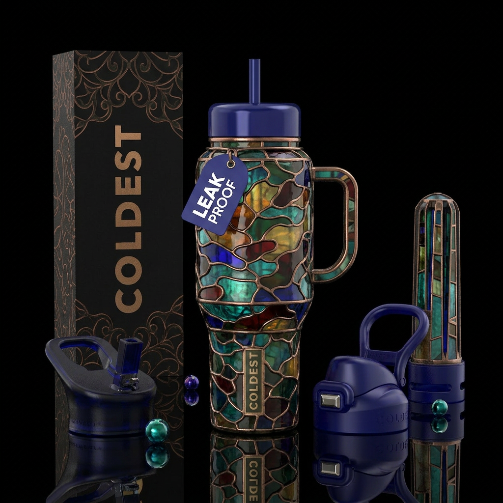 tiffany lamp inspired glass  camoflage water bottle design