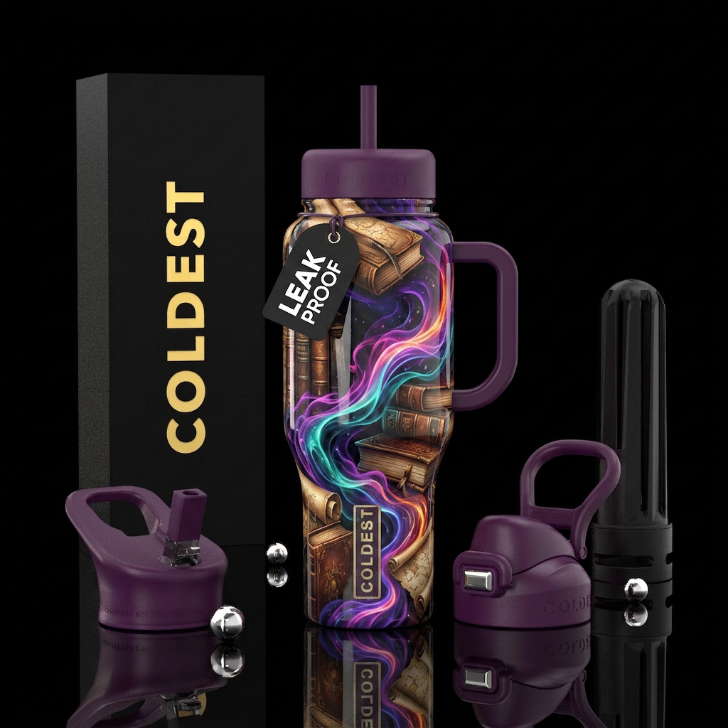 Books ,aged,orchid colors of energy flowing, gloss... water bottle design