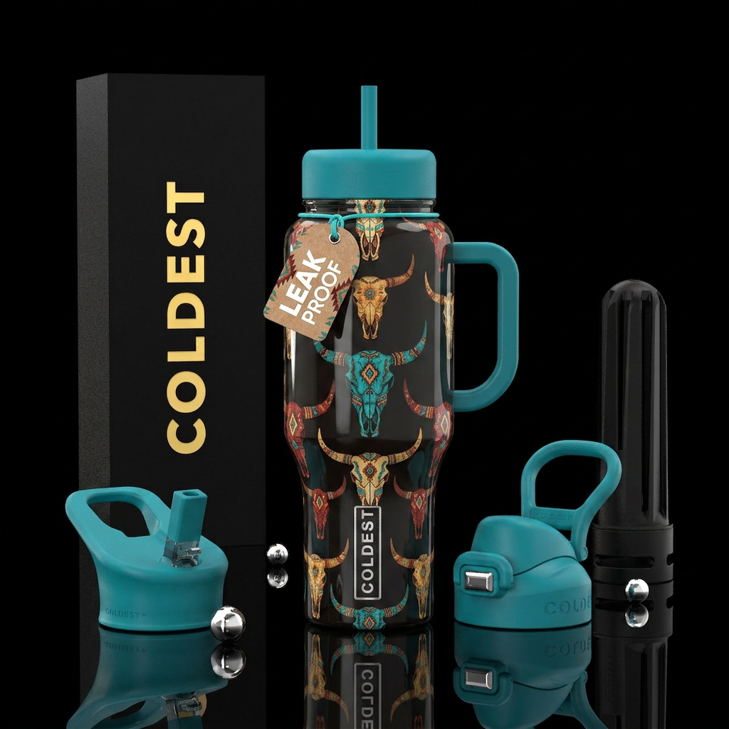 Longhorn skulls designed southwest style all over ... water bottle design