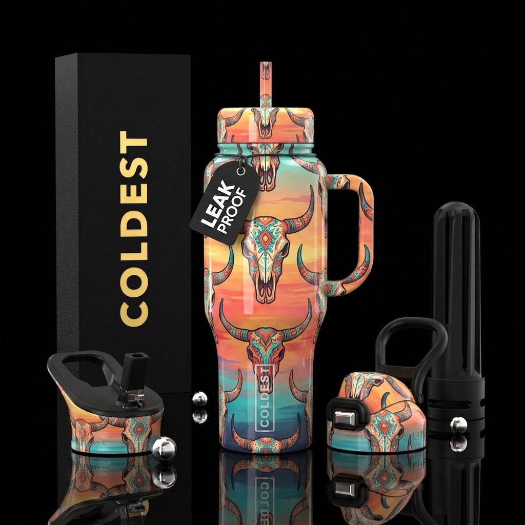 Longhorn skulls designed southwest style all over ... water bottle design