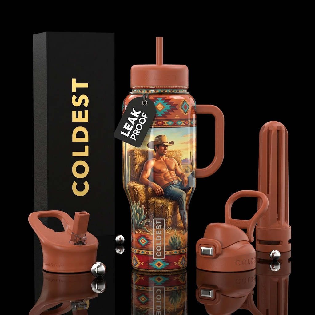 Cowboy shirtless hay bales designed southwest styl... water bottle design
