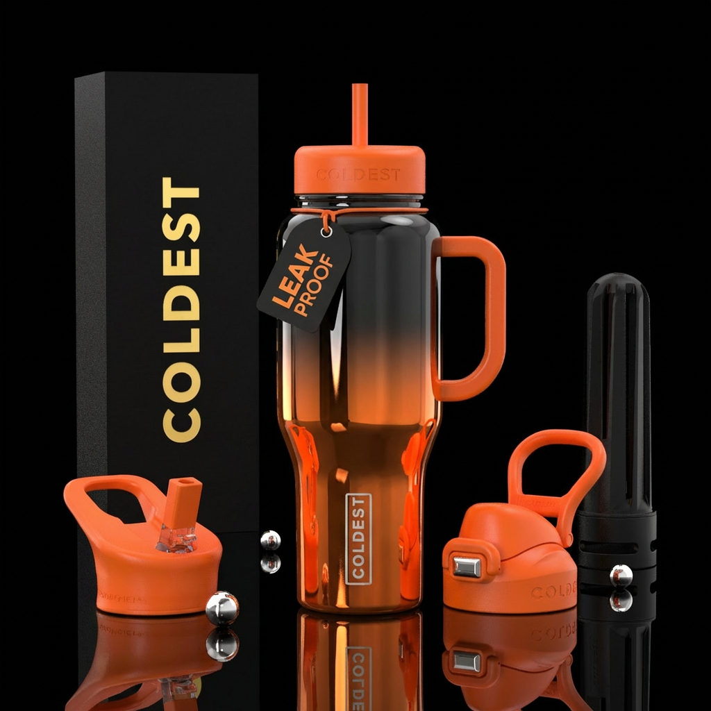 46 oz bottle, orange mirrored finish on the bottom... water bottle design