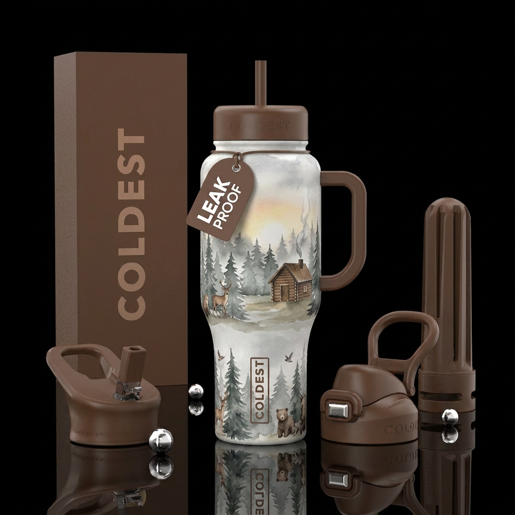 46oz matte finish grey bottle watercolor painting ... water bottle design