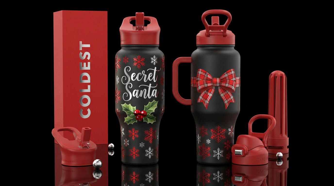 46 oz matte finish black bottle.  The words Secret... water bottle design