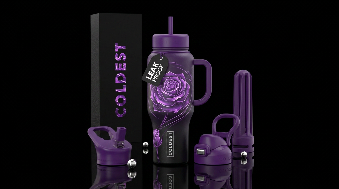 Show the blooming of a purple rose.  Use outlines ... water bottle design