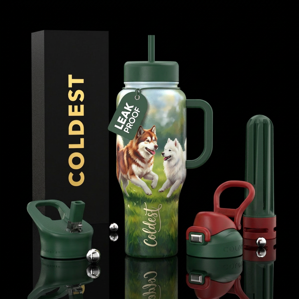 Any color bottle. Red alaskan malamute, samoyed, g... water bottle design