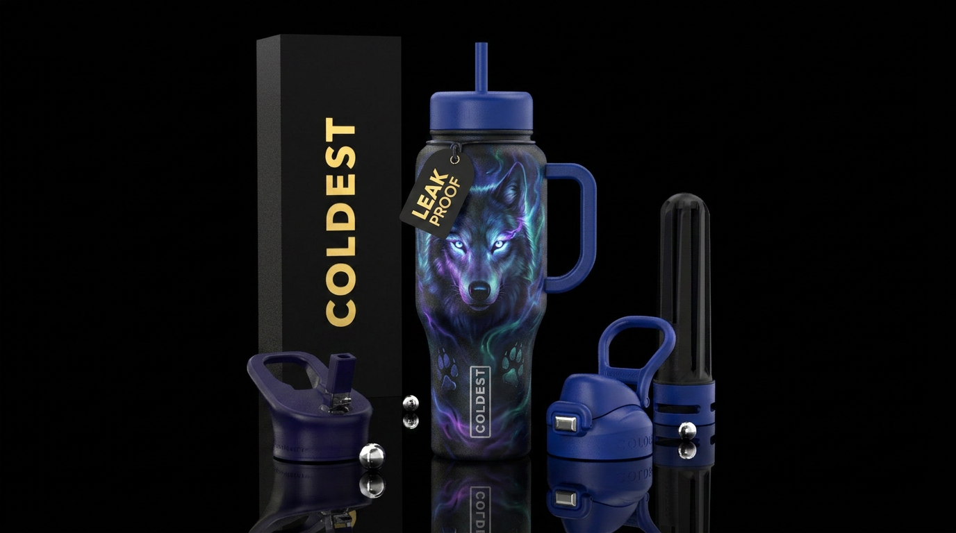 wolf, dark mood, magical water bottle design