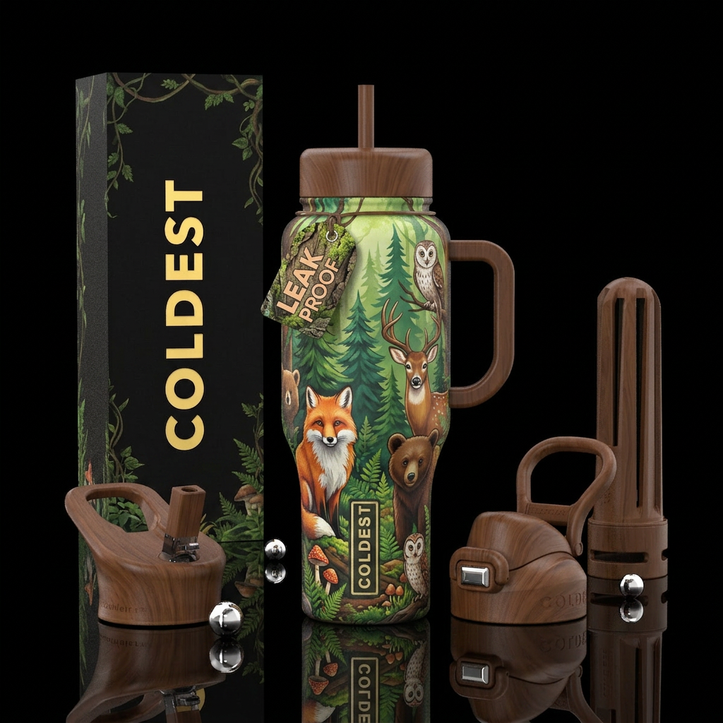 Forest animals in the woods water bottle design