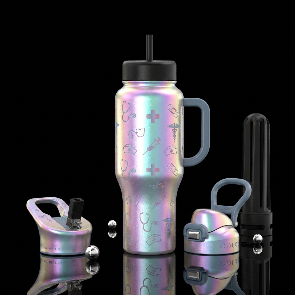 Medical, nurse, unicorn color, iridescent water bottle design