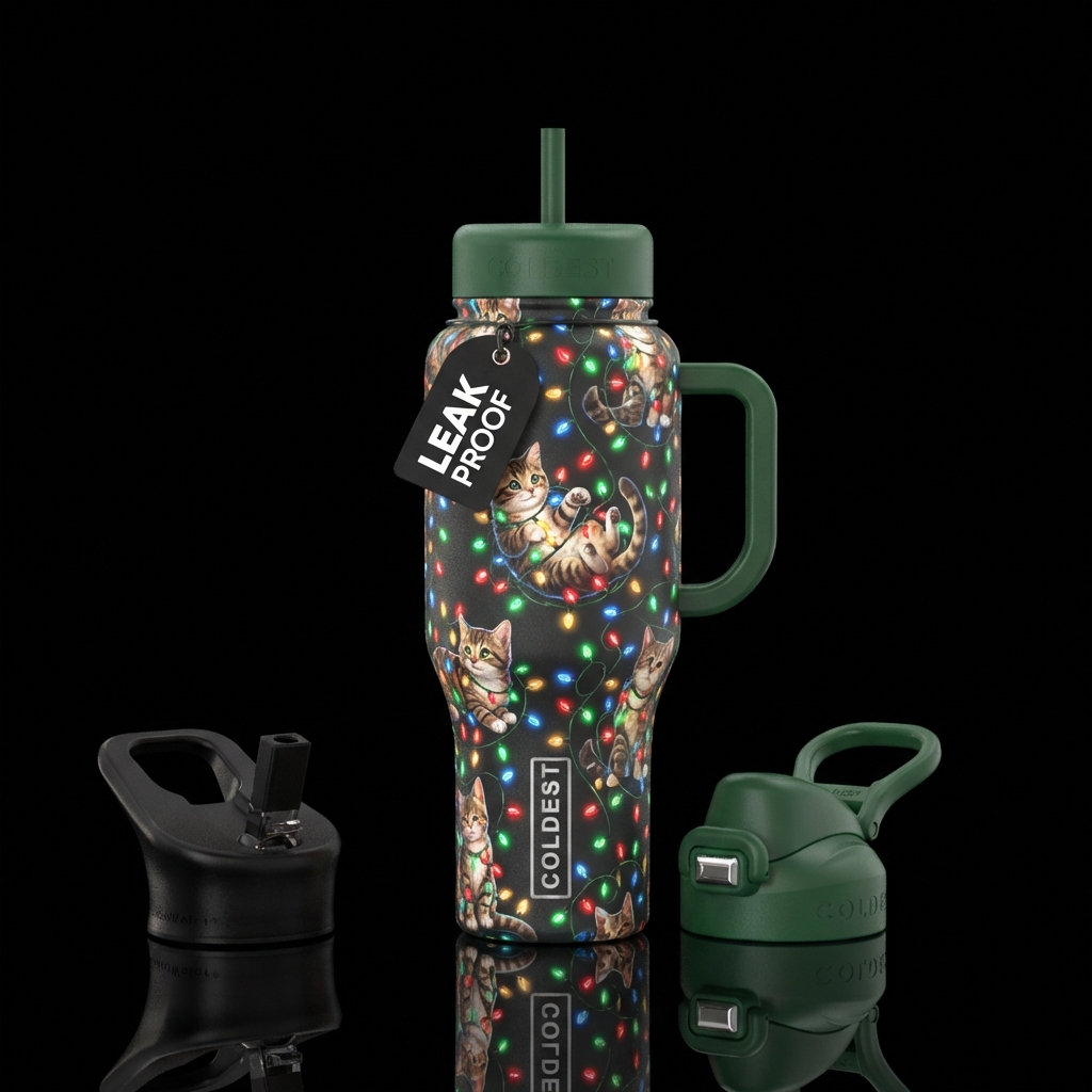Christmas cat water bottle design