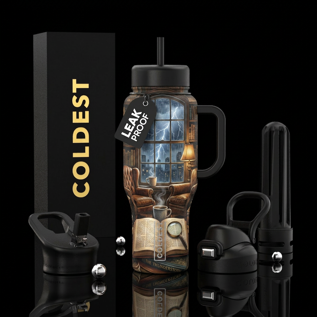 coffee house setting water bottle design