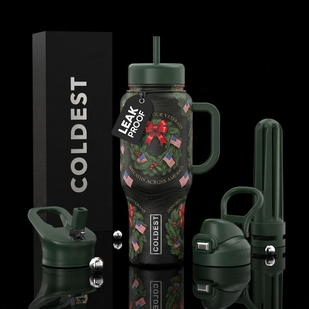 wreaths across America honoring veterans water bottle design