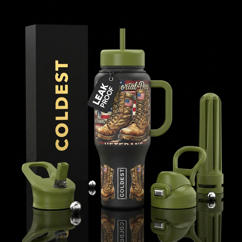 Memorial Day honoring veterans boots water bottle design