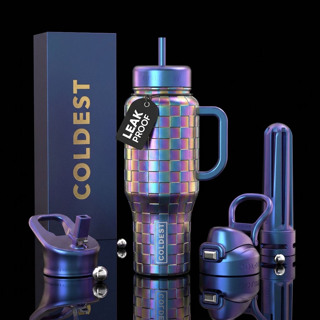 checkered rainbow water bottle design