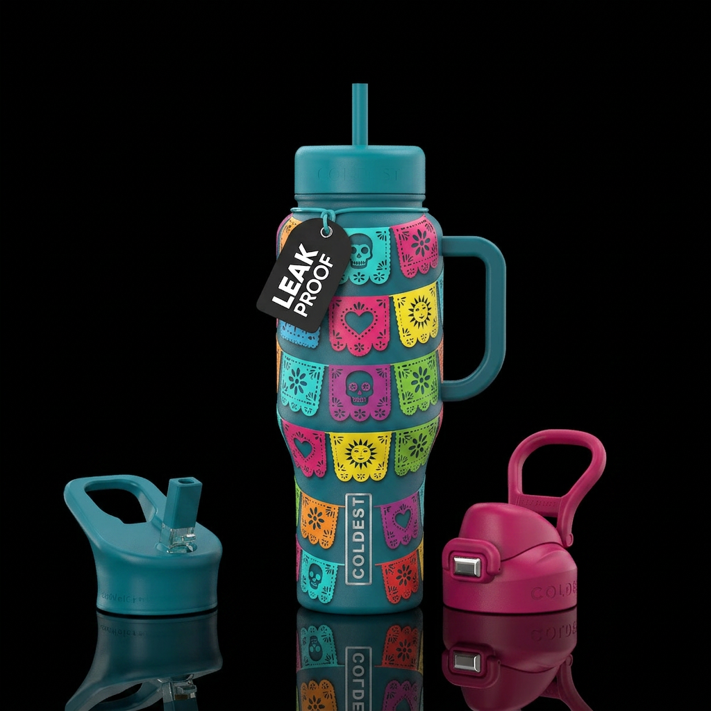 Mexican paper banner water bottle design