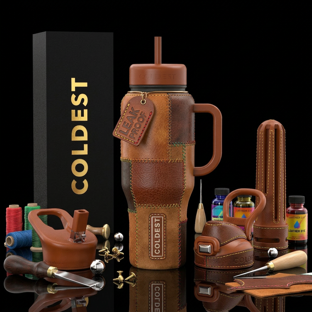 hand sewn leather water bottle design