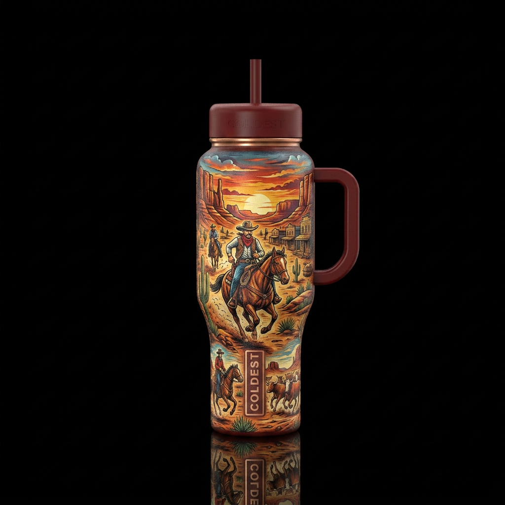 wild West cowboys water bottle design