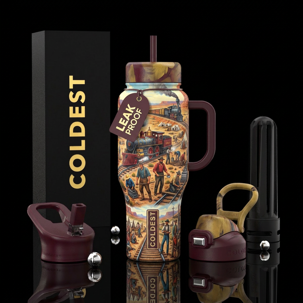 old West railroad laborers water bottle design