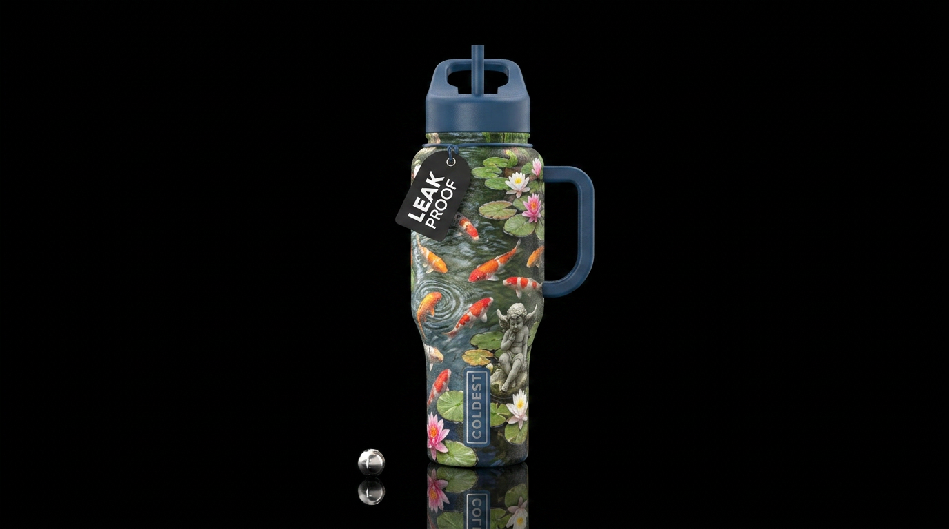 garden pond with cherub water bottle design
