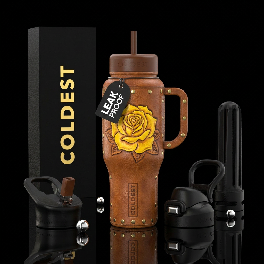 leather yellow rose water bottle design