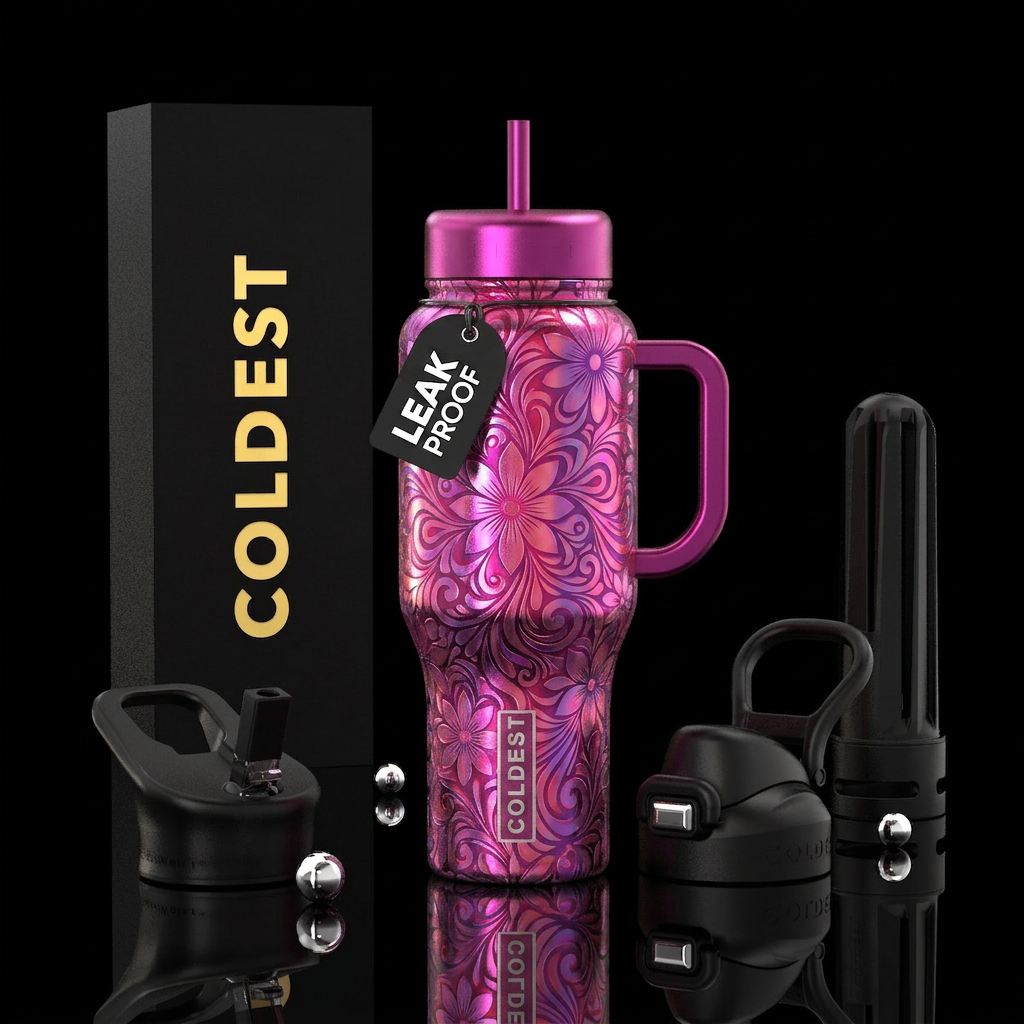 pinks foil whorl water bottle design