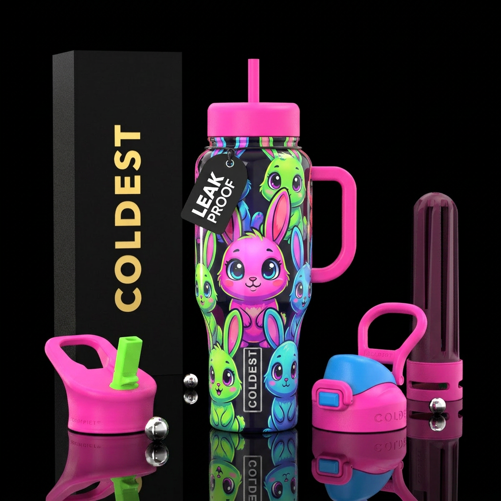cartoon baby bunny water bottle design