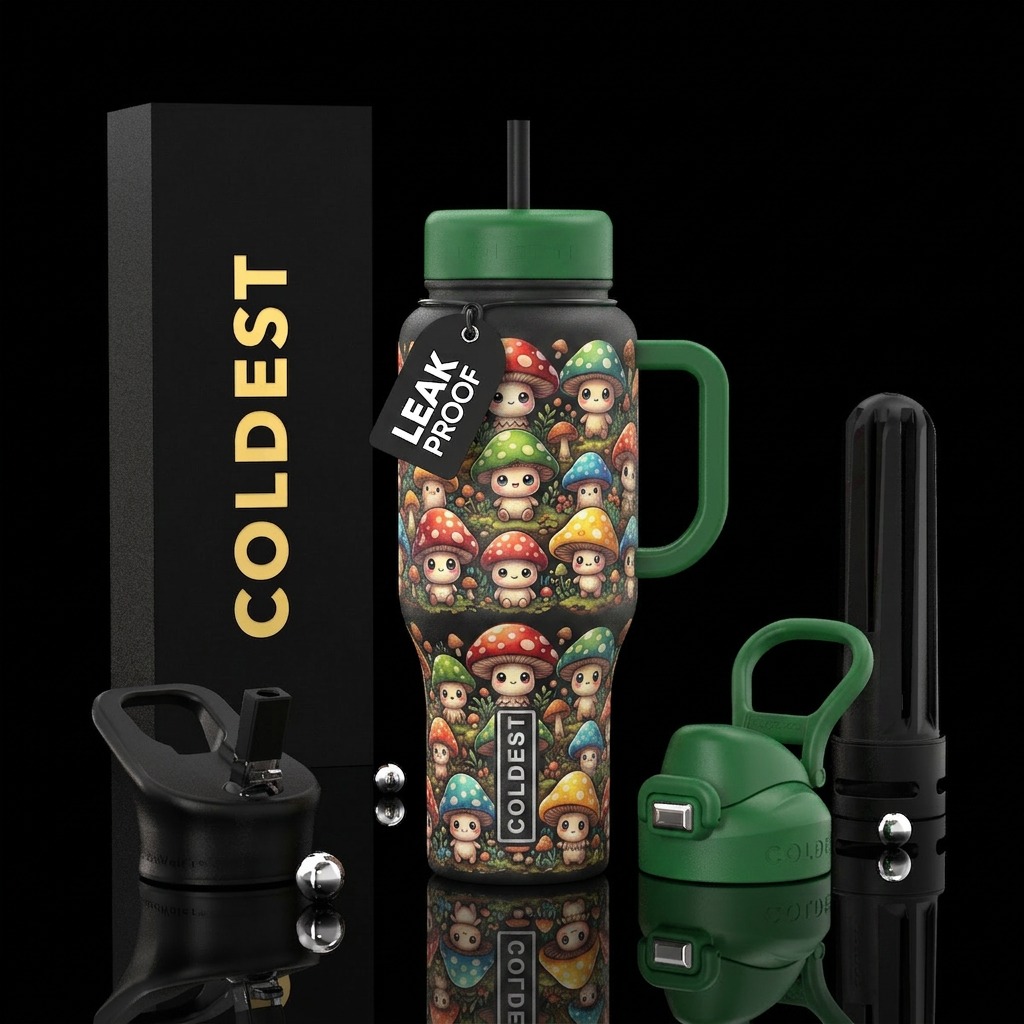 adorable baby mushroom water bottle design