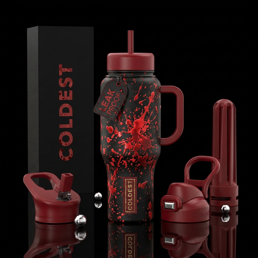 crime scene blood splatter water bottle design