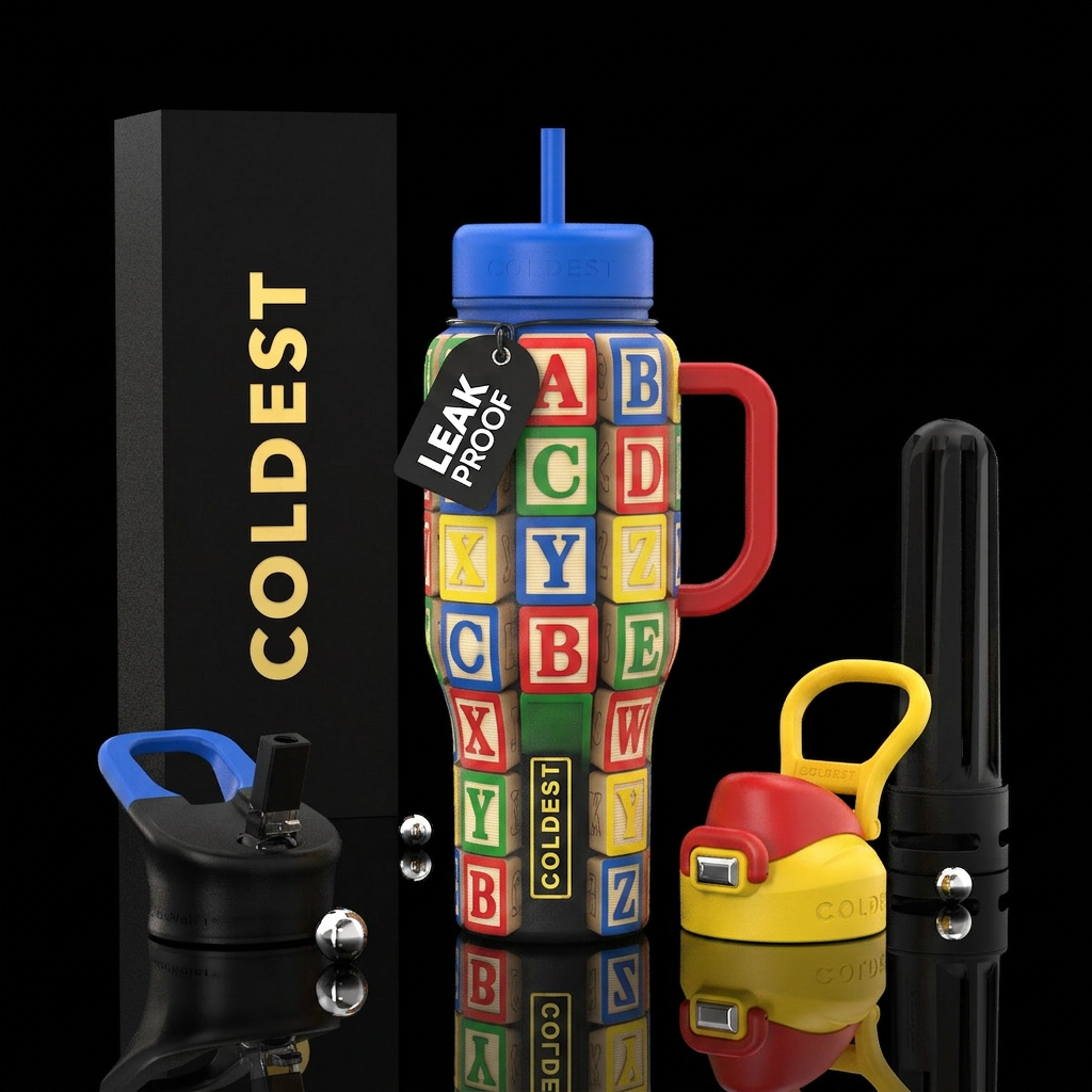 alphabet blocks water bottle design