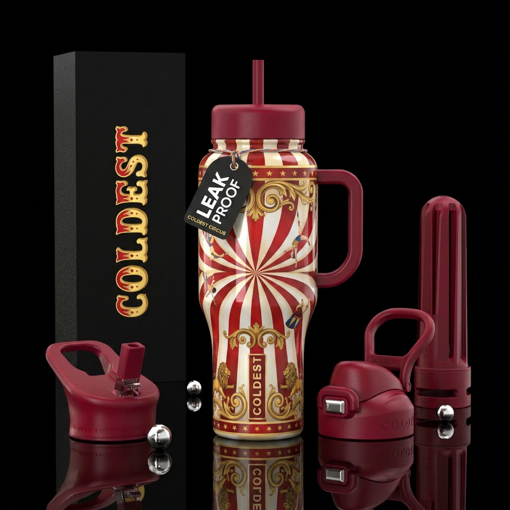 circus tent design playful water bottle design
