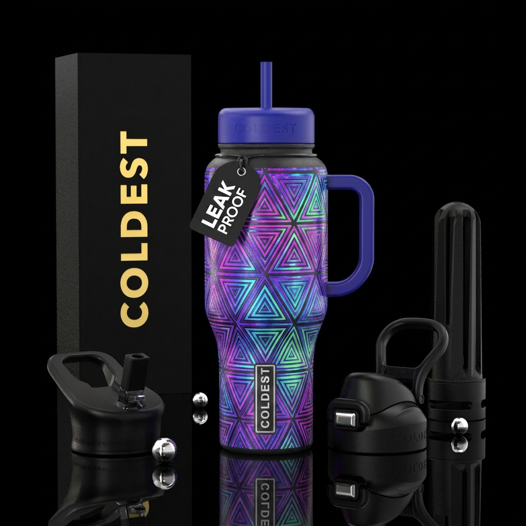 geometric hexagon triangles water bottle design