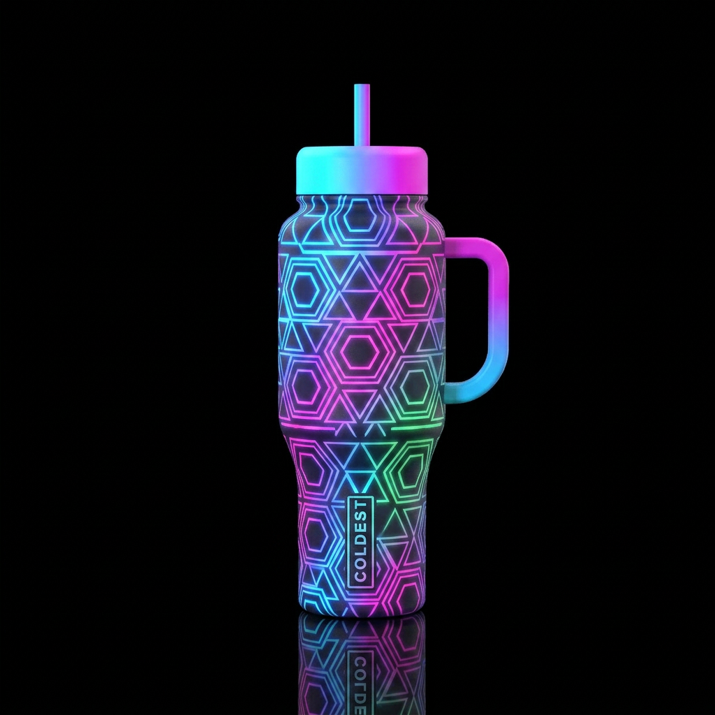 neon geometric hexagon water bottle design