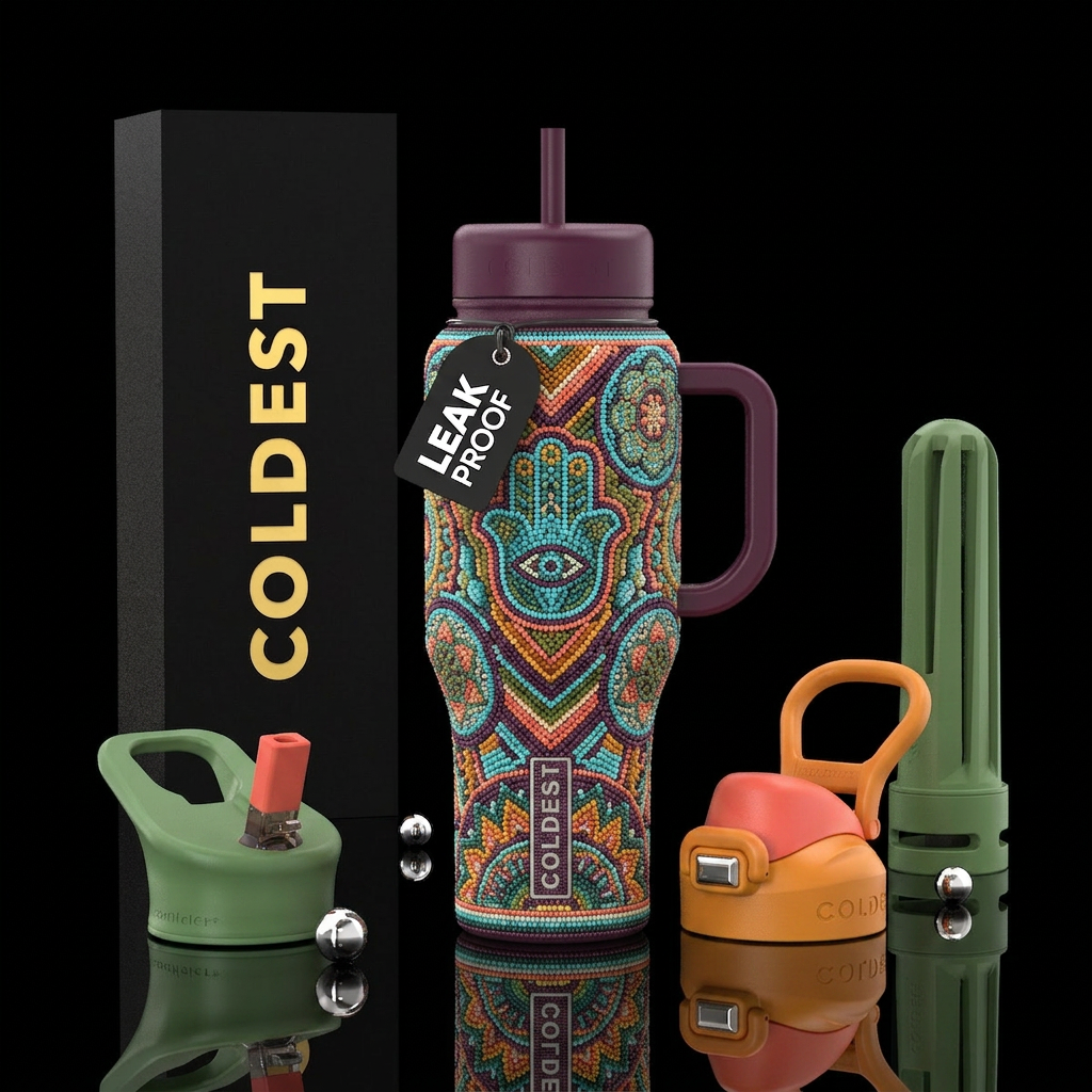 Bohemian bead pattern water bottle design