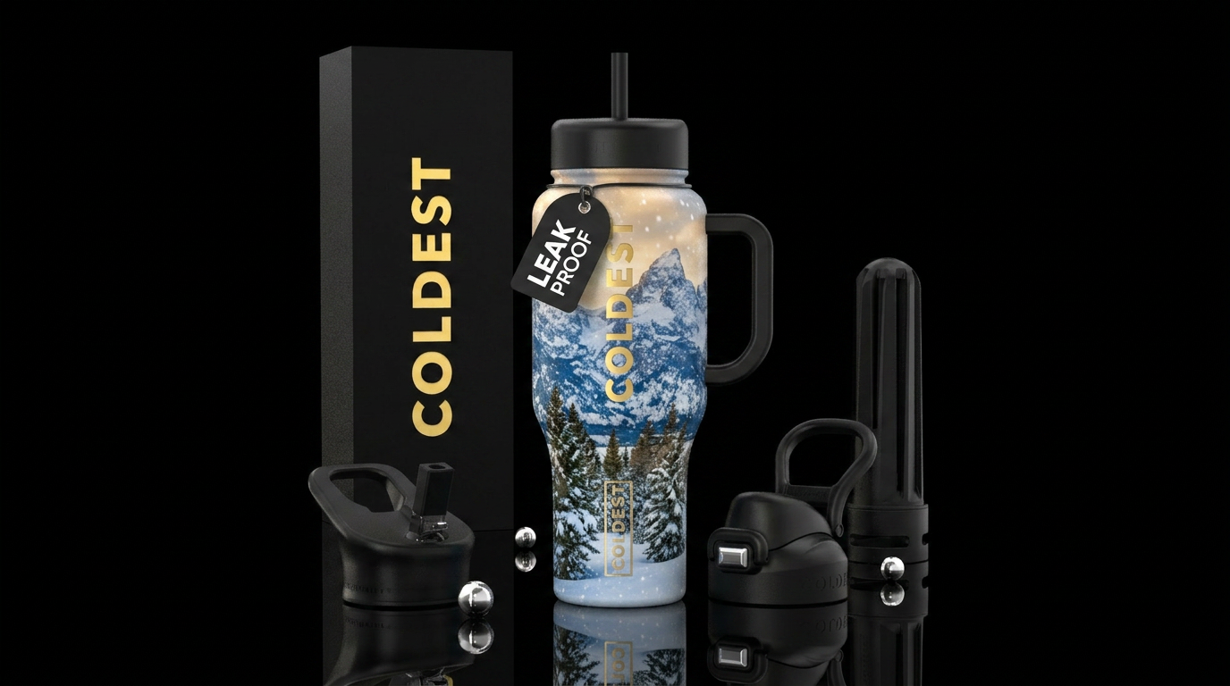 Mountain snowfall water bottle design