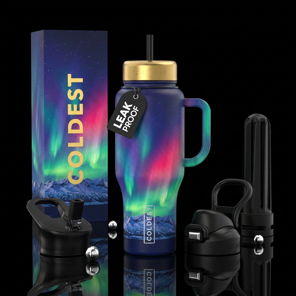 aurora borealis water bottle design