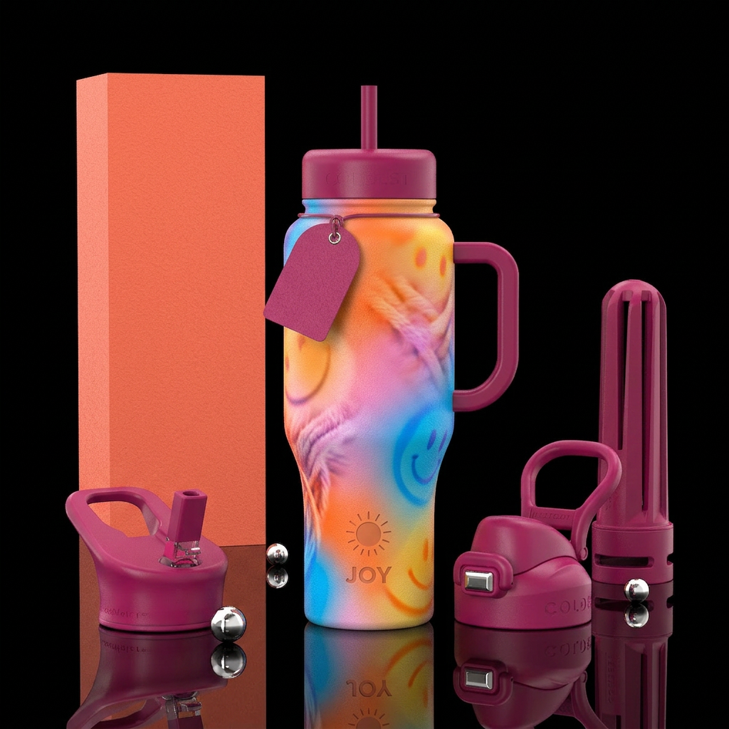 textured positive vibes water bottle design